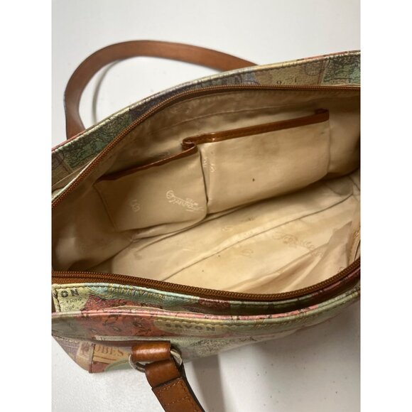 Vintage Fossil Leather Purse Bag Shoulder Travel Map Postcard Paris 1954 - Picture 10 of 16